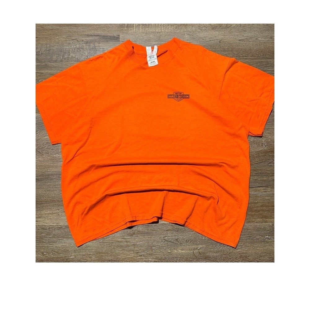 VTG 90s Harley Davidson T Shirt Mens XL Orange Biker Graphic Funny Fruit of Loom